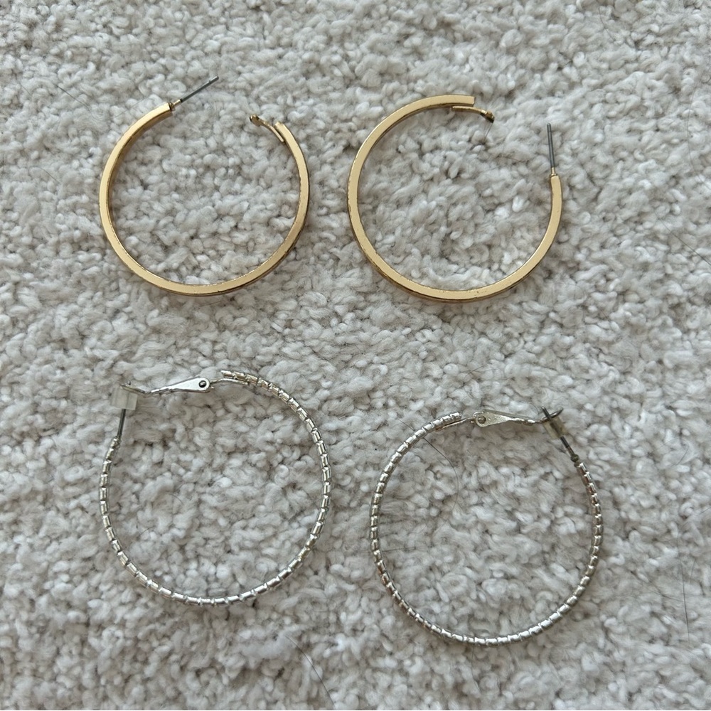 Set of 2 - Gold and Silver Hoop Earrings
